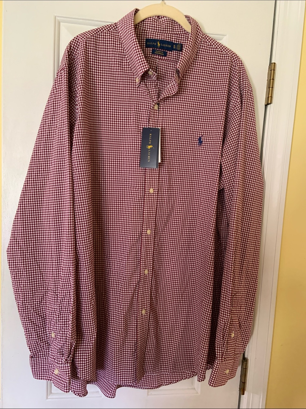 Ralph Lauren Size EX Large Tall G Red  and White Gingham Button-Down Shirt New